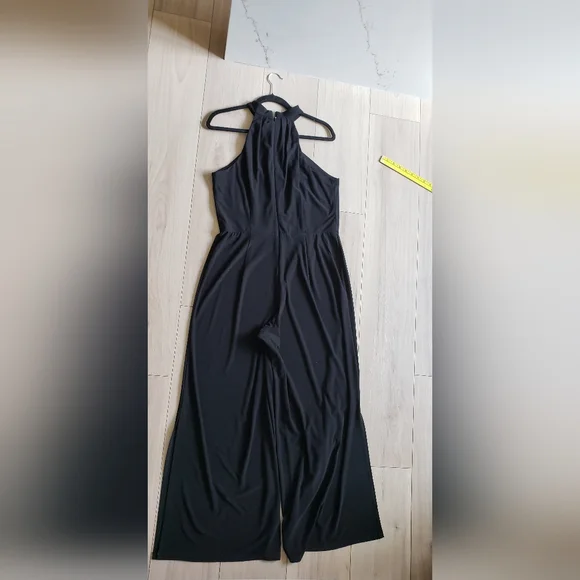 London Times Jumpsuit Womens 12 Black Halter Sleeveless Wide Leg Chic - Picture 2 of 4